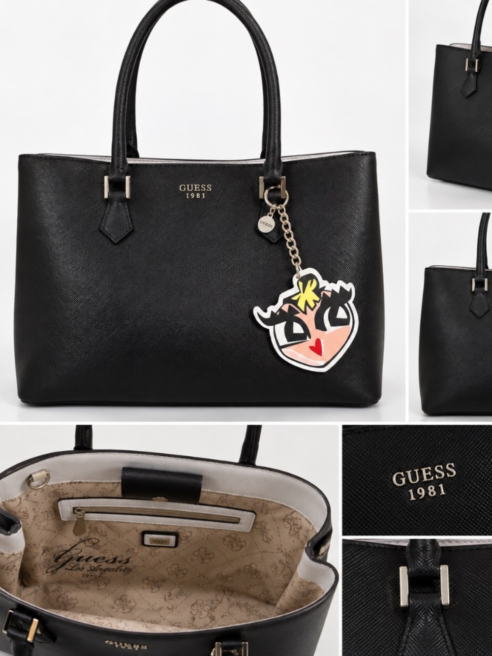 GUESS Black Structured Tote Bag + Charm 🖤